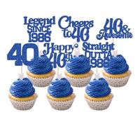 Ephlyn 30Pcs 40th Birthday Cupcake Toppers Glitter Forty Straight Outta 1986 Cupcake Picks for Cheers to 40 Years Wedding Anniversary Party Cake Decorations Blue