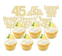 Ephlyn 30Pcs 45th Birthday Cupcake Toppers Glitter Forty Five Happy 45th Straight Outta 1981 Cupcake Picks for Cheers to 45 Years Birthday Wedding Anniversary Party Decoration Supplies Black