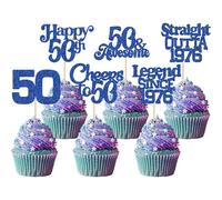 Ephlyn 30Pcs 50th Birthday Cupcake Toppers Glitter Fifty Happy 50th Straight Outta 1976 Cupcake Picks for Cheers to 50 Years Birthday Wedding Anniversary Party Decoration Supplies Black