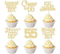 Ephlyn 30Pcs 55th Birthday Cupcake Toppers Glitter Fifty Five Happy 55th Straight Outta 1971 Cupcake Picks for Cheers to 55 Years Birthday Anniversary Party Cake Decorations Supplies Gold