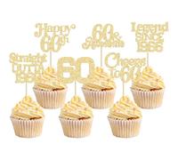 Ephlyn 30Pcs 60th Birthday Cupcake Toppers Glitter Sixty Happy 60th Straight Outta 1966 Cupcake Picks for Cheers to 60 Years Birthday Anniversary Party Cake Decorations Supplies Black
