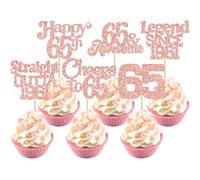 Ephlyn 30Pcs 65th Birthday Cupcake Toppers Glitter Sixty Five Happy 65th Straight Outta 1961 Cupcake Picks for Cheers to 65 Years Birthday Anniversary Party Cake Decorations Supplies Black
