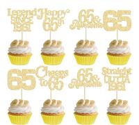 Ephlyn 30Pcs 65th Birthday Cupcake Toppers Glitter Sixty Five Happy 65th Straight Outta 1961 Cupcake Picks for Cheers to 65 Years Birthday Anniversary Party Cake Decorations Supplies Black