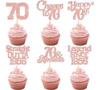 Ephlyn 30Pcs 70th Birthday Cupcake Toppers Glitter Seventy Happy 70th Straight Outta 1956 Cupcake Picks for Cheers to 70 Years Birthday Anniversary Party Cake Decorations Supplies Black