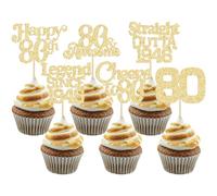 Ephlyn 30Pcs 80th Birthday Cupcake Toppers Glitter Eighty Happy 80th Straight Outta 1946 Cupcake Picks for Cheers to 80 Years Birthday Anniversary Party Cake Decorations Supplies Black