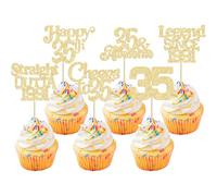 Ephlyn 30PCS Black 35th Birthday Cupcake Toppers Glitter Happy 35th Straight Outta 1991 Cupcake Picks for Cheers to 35 Years Party Cake Decorations Supplies Black