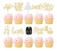 Ephlyn 30Pcs Bride to be Cupcake Toppers Glitter Diamond Ring Love I Do Cupcake Picks for Miss to Mrs Bridal Shower Wedding Engagement Bachelorette Cupcake Decorations Party Supplies Gold