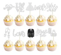 Ephlyn 30Pcs Bride to be Cupcake Toppers Glitter Diamond Ring Love I Do Cupcake Picks for Miss to Mrs Bridal Shower Wedding Engagement Bachelorette Cupcake Decorations Party Supplies Silver