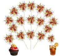 Ephlyn 30Pcs Foil Firework Cupcake Toppers Sparkle Tinsel Cupcake Picks Happy Birthday Cake Decorations Drink Stirrers Cocktail Food Fruit Toothpicks for Baby Shower Graduation Party Supplies Gold Red