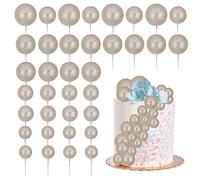 Ephlyn 30Pcs Glitter Balls Cake Topper Mini Balloons Cake Toppers Foam Ball Cake Decorations Balloon Ball Shaped Baby Shower Wedding Anniversary Birthday Party Supplies Champagne Gold (UKEPH0119-10)
