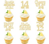 Ephlyn 30Pcs Happy 14th Birthday Cupcake Toppers Glitter Fourteen Straight Outta 2012 Cupcake Picks Cheers to 14 Years Cake Decorations for 14th Birthday Anniversary Party Supplies Gold