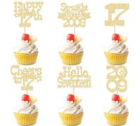 Ephlyn 30Pcs Happy 17th Birthday Cupcake Toppers Glitter Seventeen Straight Outta 2009 Cupcake Picks Cheers to 17 Years Cake Decorations for 17th Birthday Anniversary Party Supplies Gold