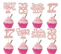 Ephlyn 30Pcs Happy 17th Birthday Cupcake Toppers Glitter Seventeen Straight Outta 2009 Cupcake Picks Cheers to 17 Years Cake Decorations for 17th Birthday Anniversary Party Supplies Rose Gold