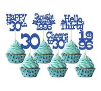 Ephlyn 30Pcs Happy 30th Birthday Cupcake Toppers Glitter Thirty Straight Outta 1996 Cupcake Picks Cheers to 30 Years Cake Decorations for Happy 30th Birthday Anniversary Party Supplies Blue