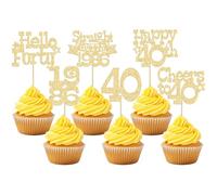 Ephlyn 30Pcs Happy 40th Birthday Cupcake Toppers Glitter Forty Straight Outta 1986 Cupcake Picks Cheers to 40 Years Cake Decorations for Happy 40th Birthday Anniversary Party Supplies Gold