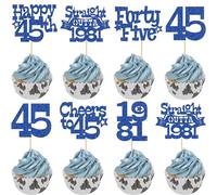 Ephlyn 30Pcs Happy 45th Birthday Cupcake Toppers Glitter Forty Five Straight Outta 1981 Cupcake Picks Cheers to 45 Years Cake Decorations for Happy 45th Birthday Anniversary Party Supplies Blue
