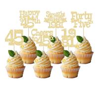 Ephlyn 30Pcs Happy 45th Birthday Cupcake Toppers Glitter Forty Five Straight Outta 1981 Cupcake Picks Cheers to 45 Years Cake Decorations for Happy 45th Birthday Anniversary Party Supplies Gold