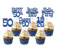 Ephlyn 30Pcs Happy 50th Birthday Cupcake Toppers Glitter Fifty Straight Outta 1976 Cupcake Picks Cheers to 50 Years Cake Decorations for Happy 50th Birthday Anniversary Party Supplies Blue