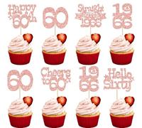 Ephlyn 30Pcs Happy 60th Birthday Cupcake Toppers Glitter Sixty Straight Outta 1966 Cupcake Picks Cheers to 60 Years Cake Decorations for Happy 60th Birthday Anniversary Party Supplies Rose Gold