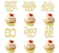 Ephlyn 30Pcs Happy 60th Birthday Cupcake Toppers Glitter Sixty Straight Outta 1966 Cupcake Picks Cheers to 60 Years Cake Decorations for Happy 60th Birthday Anniversary Party Supplies Gold