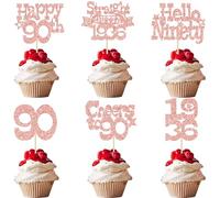 Ephlyn 30Pcs Happy 90th Birthday Cupcake Toppers Glitter Ninety Straight Outta 1936 Cupcake Picks Cheers to 90 Years Cake Decorations for Happy 90th Birthday Anniversary Party Supplies Rose Gold