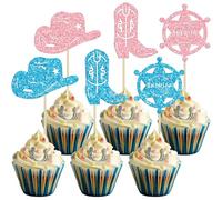 Ephlyn 30Pcs Hats or Boots Cupcake Toppers Boy or Girl Cupcake Picks Cowboy Party Decorations for Gender Reveal Theme Baby Shower Boys Girls Birthday Party Cake Decorations Supplies Blue Pink