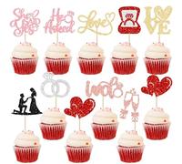 Ephlyn 30Pcs He Asked She Said Yes Cupcake Toppers Glitter Engagement Cupcake Toppers Diamond Ring Heart Love I Do Cupcake Picks for Engagement Wedding Party Cake Decorations Multicolor