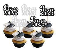 Ephlyn 30Pcs Prom 2026 Cupcake Toppers Glitter Prom Night Party 2026 Graduation Cupcake Picks Class of 2026 Cake Decorations for 2026 Graduation Prom Party Supplies Black Silver 1