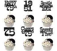 Ephlyn 30Pcs Straight Outta 1951 Cupcake Toppers Glitter Seventy Happy 75th Birthday Cupcake Picks Cheers to 75 Years Cake Decorations for Happy 75th Birthday Anniversary Party Supplies Black