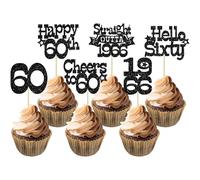 Ephlyn 30Pcs Straight Outta 1966 Cupcake Toppers Glitter Sixty Happy 60th Birthday Cupcake Picks Cheers to 60 Years Cake Decorations for Happy 60th Birthday Anniversary Party Supplies Black
