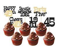 Ephlyn 30Pcs Straight Outta 1981 Cupcake Toppers Glitter Forty Five Happy 45th Birthday Cupcake Picks Cheers to 45 Years Cake Decorations for Happy 45th Birthday Anniversary Party Supplies Black Gold