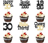 Ephlyn 30Pcs Straight Outta 1996 Cupcake Toppers Glitter Thirty Happy 30th Birthday Cupcake Picks Cheers to 30 Years Cake Decorations for Happy 30th Birthday Anniversary Party Supplies Black Gold