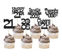 Ephlyn 30Pcs Straight Outta 2005 Cupcake Toppers Glitter Twenty-One Happy 21st Birthday Cupcake Picks Cheers to 21 Years Cake Decorations for 21st Birthday Anniversary Party Supplies Black