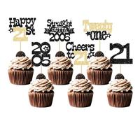 Ephlyn 30Pcs Straight Outta 2005 Cupcake Toppers Glitter Twenty-One Happy 21st Birthday Cupcake Picks Cheers to 21 Years Cake Decorations for 21st Birthday Anniversary Party Supplies Black Gold
