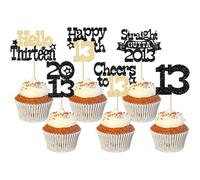 Ephlyn 30Pcs Straight Outta 2013 Cupcake Toppers Glitter Thirteen Happy 13th Birthday Cupcake Picks Cheers to 13 Years Cake Decorations for 13th Birthday Anniversary Party Supplies Black Gold
