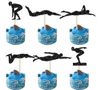 Ephlyn 30Pcs Swim Cupcake Toppers Glitter Swimming Cupcake Picks Swimmer Team Cupcake Decorations for Sports Swim Beach Pool Theme Party Baby Shower Birthday Party Decorations Supplies Black