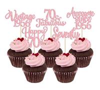 Ephlyn 30Pcs Vintage 1956 Cupcake Toppers Glitter Seventy Happy 70th Birthday 70 Fabulous Cupcake Picks Cheers to 70 Years for 70th Birthday Wedding Anniversary Party Cake Decorations Supplies Pink