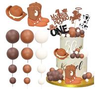 Ephlyn 33 Pack Cowboy Cake Decorations Cowboy Hat and Boot Cake Toppers Brown Balls Decorations Western Cowboy Cowgirl Birthday Baby Shower for Western Theme Party Favors Supplies Brown