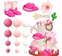 Ephlyn 33 Pack Cowgirl Cake Decorations Cowgirl Hat and Boot Cake Toppers Western Cowgirl Birthday Baby Shower for Western Theme Party Favors Supplies Pink