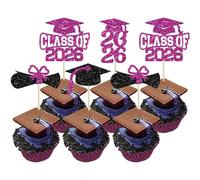 Ephlyn 36Pcs 2026 Graduation Theme Cupcake Toppers Glitter Class of 2026 Cupcake Picks Diploma Grad Cap Cake Decorations for 2026 Graduation Theme Party Supplies Purple