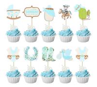 Ephlyn 36Pcs A little Cowboy is On The Way Cupcake Toppers Cowboy Riding Horseshoe Cowgirl Hats Western Theme Happy Birthday Baby Shower Party Cake Decorations Supplies Blue