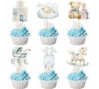Ephlyn 36Pcs Baby Boy Cupcake Toppers Baby Shower Decorations for Boy Bear It's a Boy Cupcake Picks Decorations for Baby Boys Birthday Party Cake Decorations Blue
