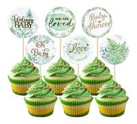 Ephlyn 36Pcs Baby Shower Cupcake Toppers Woodland Jungle Leaf Love Welcome Baby Cupcake Picks Oh Baby Cake Decorations for Gender Reveal Baby Shower Theme Kids Boys Girls Birthday Party Supplies Green