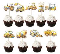 Ephlyn 36Pcs Construction Cupcake Toppers Stop Sign Dump Truck Excavator Tractor Party Cake Food Picks Decorations for Construction Theme Baby Shower Kids Birthday Party Supplies