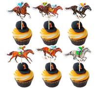 Ephlyn 36Pcs Derby Horse Cupcake Toppers Race Horse Cake Topper Decorations Run for The Rose Toothpicks Kentucky Decorations Horse Party Supplies