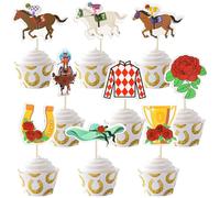 Ephlyn 36Pcs Horse Cupcake Toppers Derby Party Cake Decorations Race Horse Cupcake Toppers Run for The Rose Toothpicks Kentucky Decorations Horse Party Supplies
