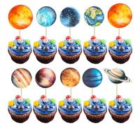 Ephlyn 36Pcs Outer Space Cupcake Toppers Planet Rocket Spaceship Trip to the Moon Star Cupcake Picks Solar System Galaxy Universe Planets Birthday Cupcake Decorations Party Supplies