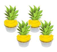 Ephlyn 36Pcs Pineapple Cupcake Toppers Green Glitter Donut Pineapple Leaf Cupcake Picks Hawaiian Luau Cake Decorations for Pineapple Theme Tropical Aloha Baby shower Kids Birthday Party Supplies