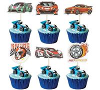Ephlyn 36Pcs Racing Car Cupcake Toppers Fighting Race Car Cupcake Picks for Baby Shower Racing Sports Theme Baby Shower Birthday Party Cake Decors Supplies