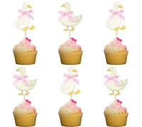 Ephlyn 36Pcs Silly Goose Cupcake Topper Silly Goose Baby Shower Decorations for Cake Decorations Birthday Party Supplies Pink Bow